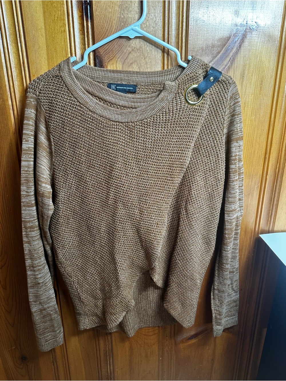 Brown Knit Sweater with Buckle Detail